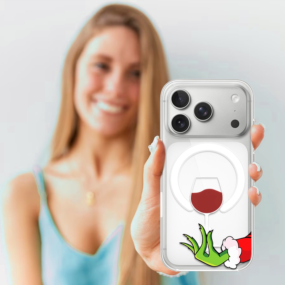 Etui do iPhone 17 Pro Max z MagSafe, zielony psotnik z lampką wina, przeźroczyste4