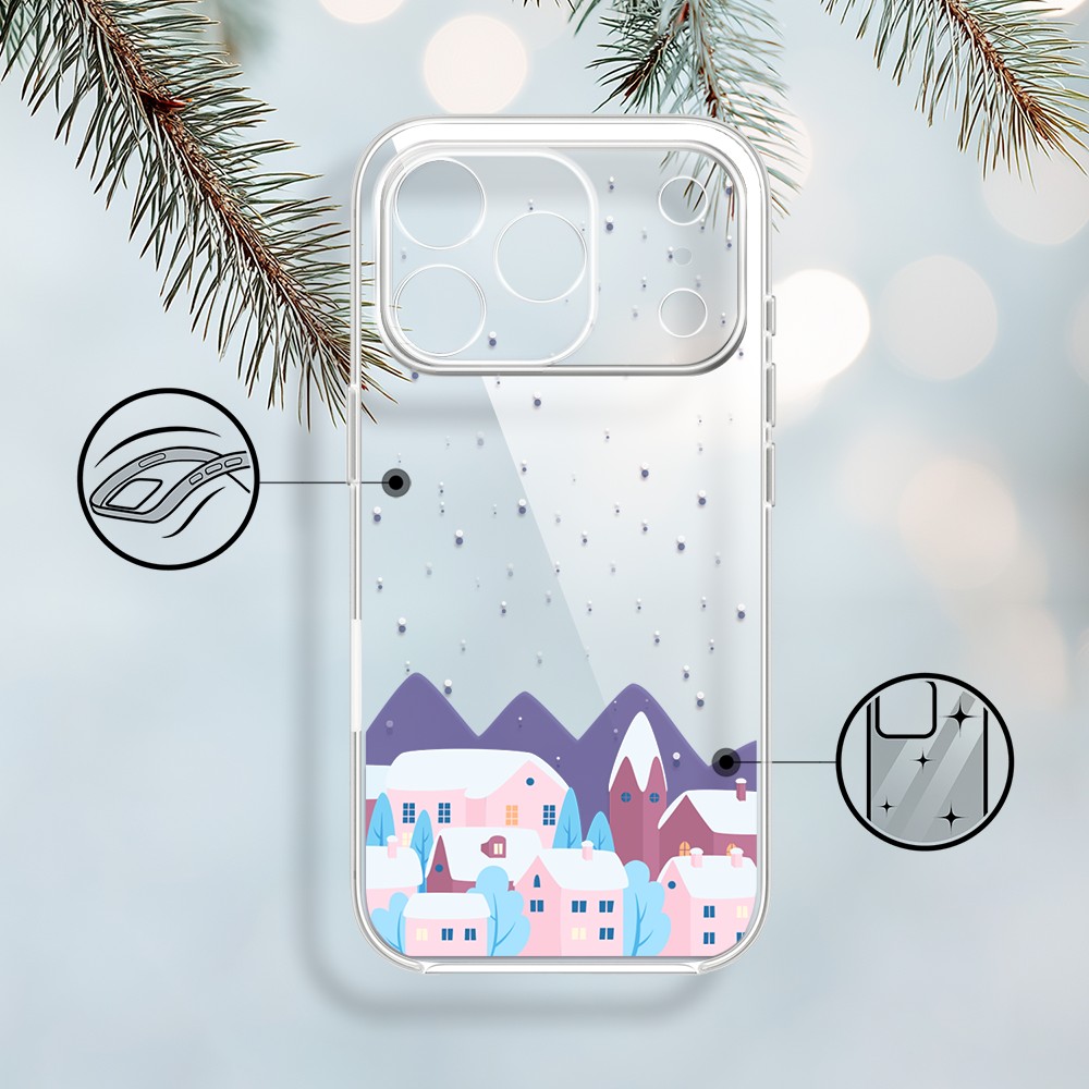 Etui do iPhone 17 Pro Max, zimowa osada, przeźroczyste 17 Pro i Pro Max-1