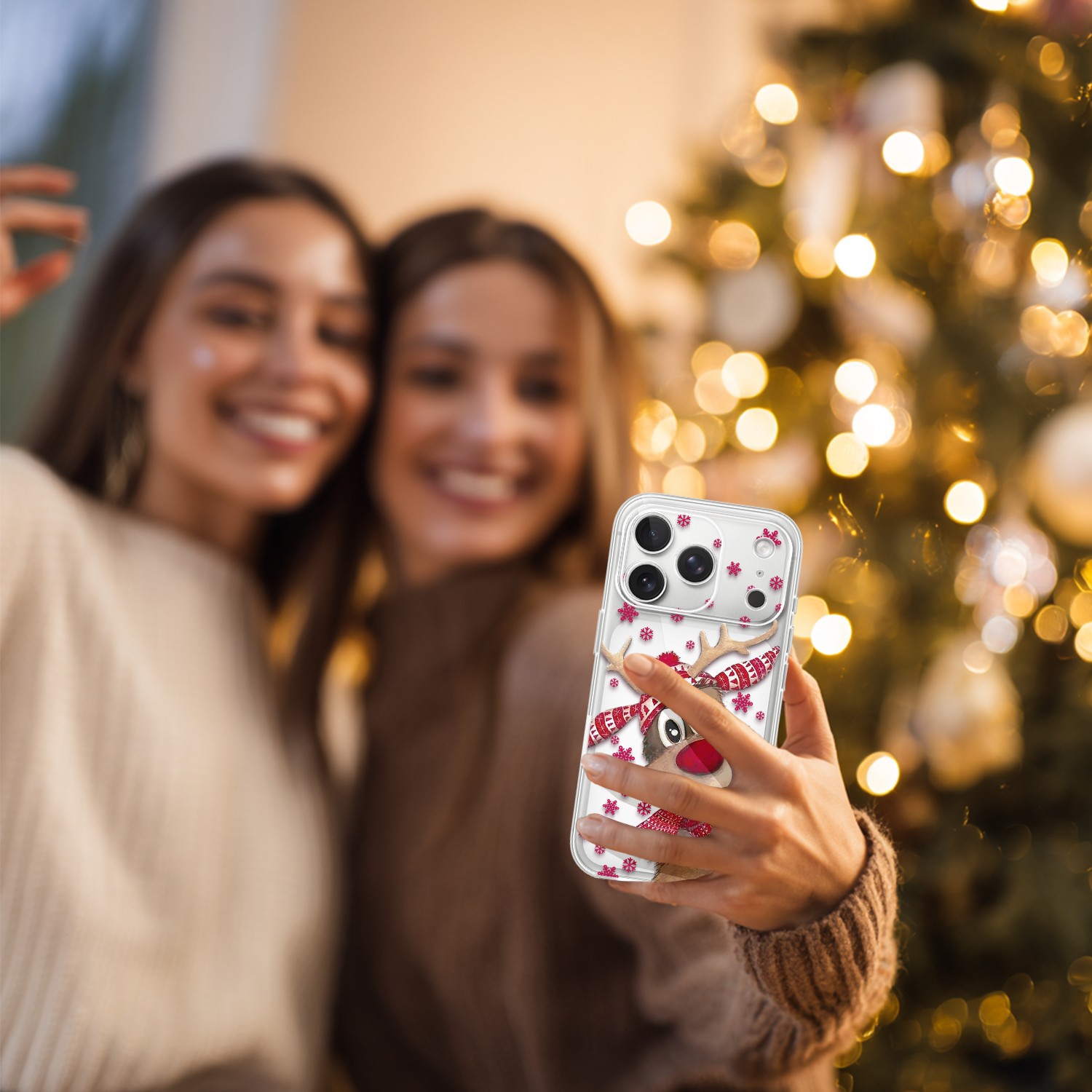 Etui do iPhone 17 Pro, Merry Christmas świąteczny nadruk, renifer, przeźroczyste (3)