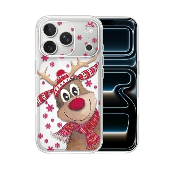 Etui do iPhone 17 Pro, Merry Christmas świąteczny nadruk, renifer, przeźroczyste (4)