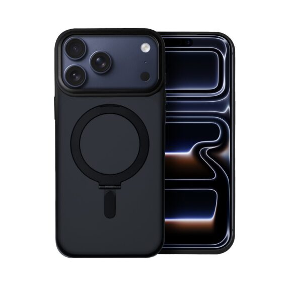 Etui do iPhone 17 Pro Metal Cam MagSafe Stand z podstawką, twarde, półprzeźroczyste, czarne (7)
