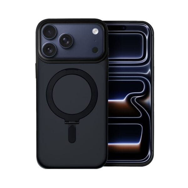 Etui do iPhone 17 Pro Metal Cam MagSafe Stand z podstawką, twarde, półprzeźroczyste, czarne