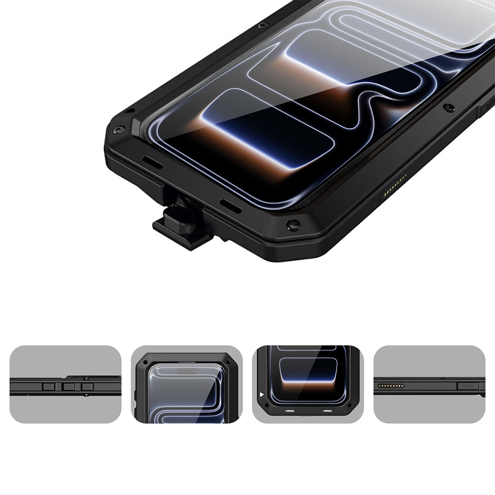 Etui do iPhone 17 Pro Panzer Max, metalowa, skręcana, pancerna obudowa przód+tył, czarne (6)