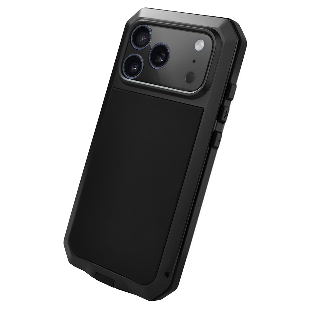 Etui do iPhone 17 Pro Panzer Max, metalowa, skręcana, pancerna obudowa przód+tył, czarne (7)