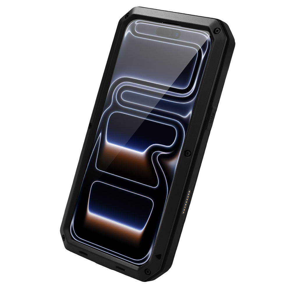 Etui do iPhone 17 Pro Panzer Max, metalowa, skręcana, pancerna obudowa przód+tył, czarne (8)
