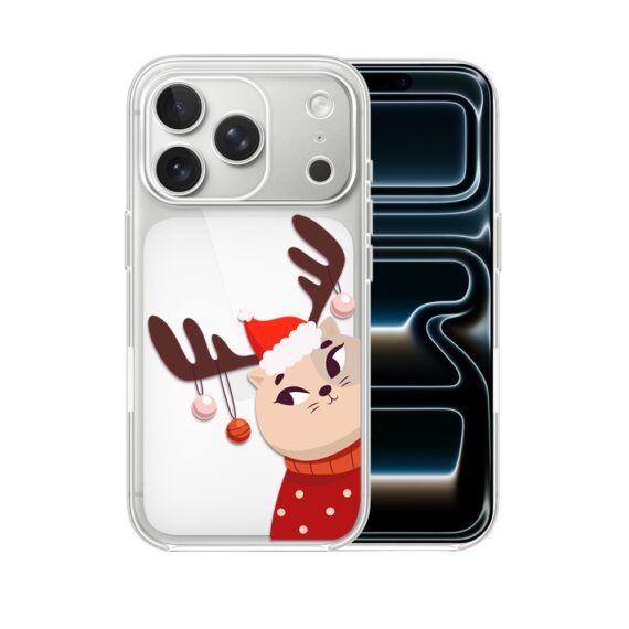 Etui do iPhone 17 Pro, kotek przebrany za reniferka, przeźroczyste (4)