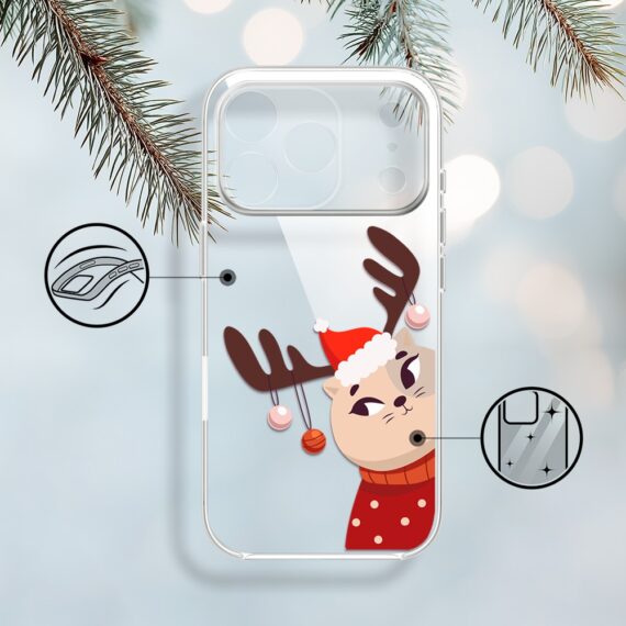 Etui do iPhone 17 Pro, kotek przebrany za reniferka, przeźroczyste (5)