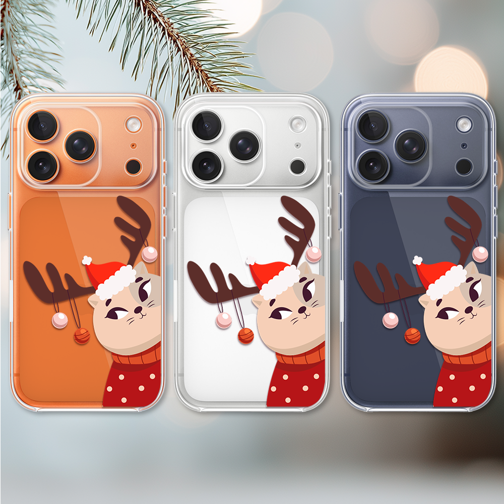 Etui do iPhone 17 Pro, kotek przebrany za reniferka, przeźroczyste (6)