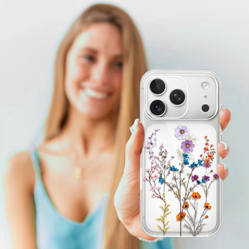 Etui do iPhone 17 Pro, kwiaty różnokolorowe, przeźroczyste (2)