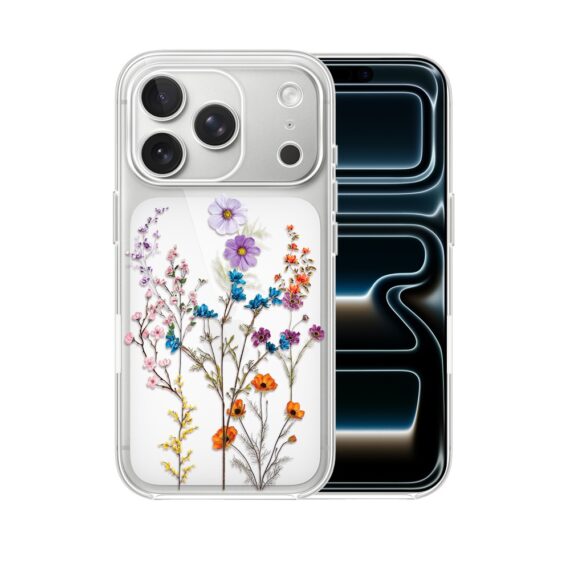 Etui do iPhone 17 Pro, kwiaty różnokolorowe, przeźroczyste (3)