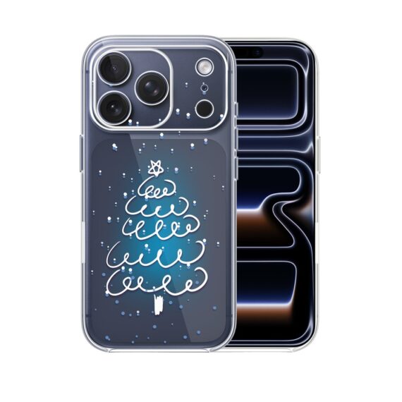 Etui do iPhone 17 Pro, malowana choinka na niebieskim świetle, przeźroczyste (4)