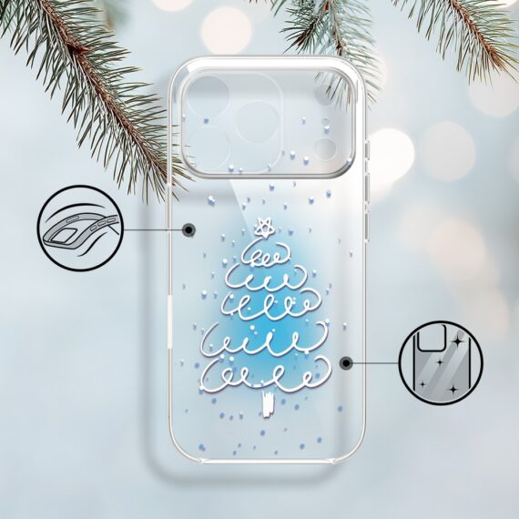 Etui do iPhone 17 Pro, malowana choinka na niebieskim świetle, przeźroczyste (5)