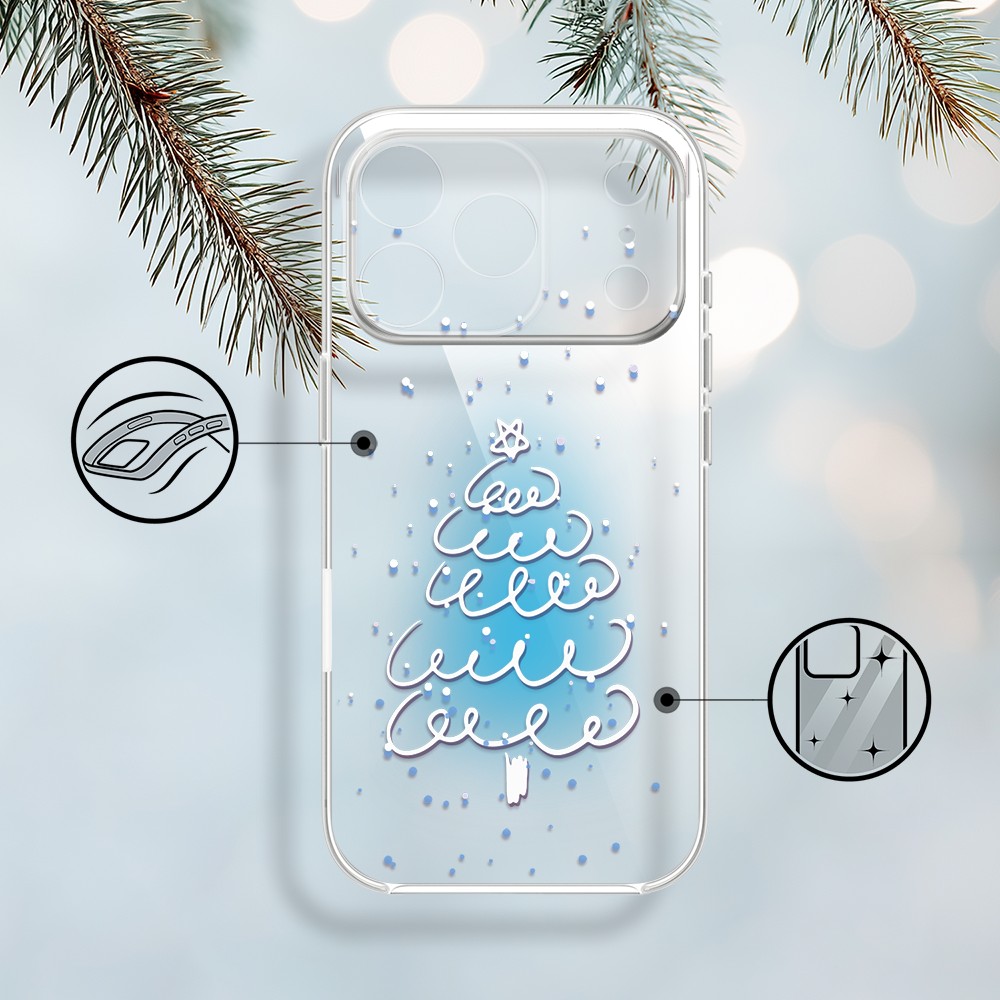 Etui do iPhone 17 Pro, malowana choinka na niebieskim świetle, przeźroczyste (5)