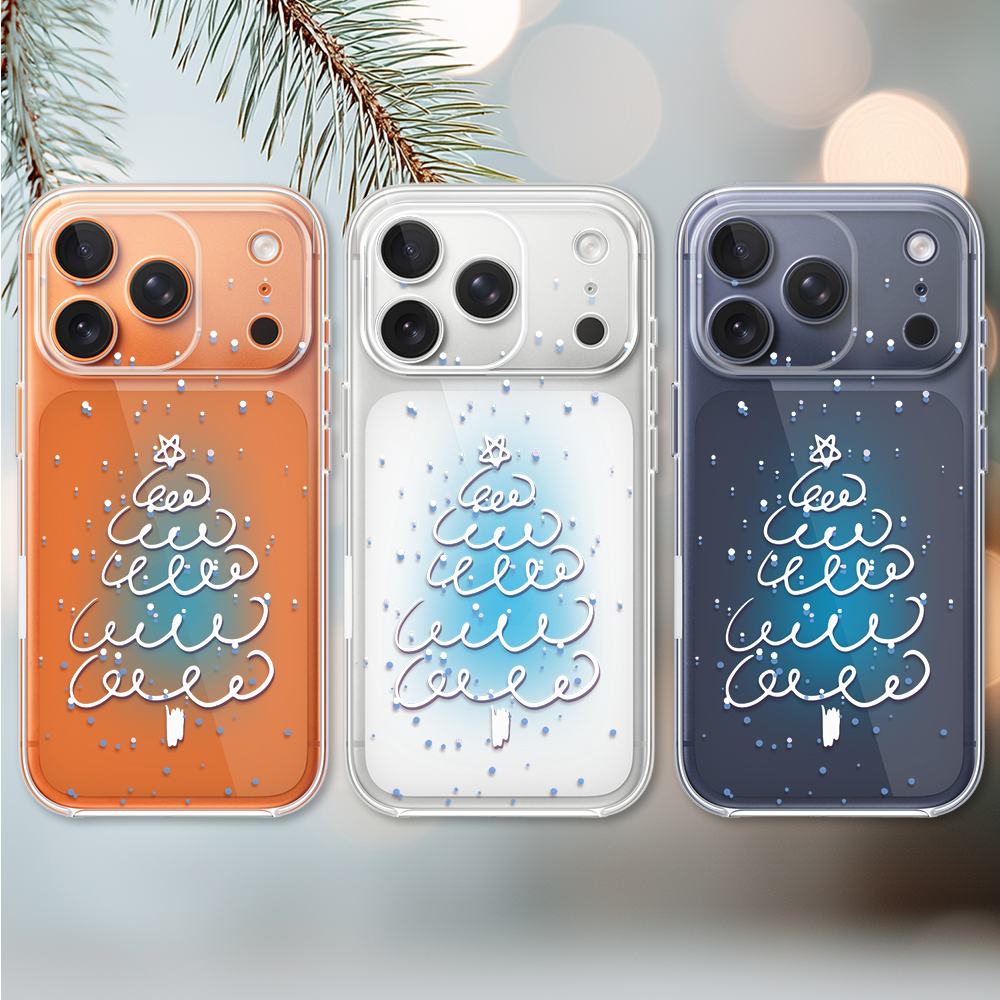 Etui do iPhone 17 Pro, malowana choinka na niebieskim świetle, przeźroczyste (6)