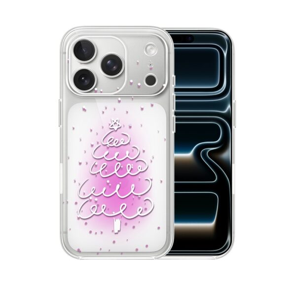 Etui do iPhone 17 Pro Max, malowana choinka na różowym świetle, przeźroczyste