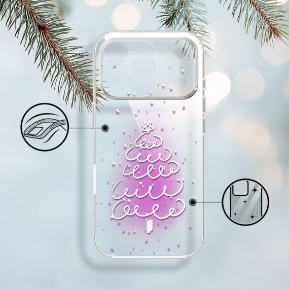 Etui do iPhone 17 Pro, malowana choinka na różowym świetle, przeźroczyste (5)