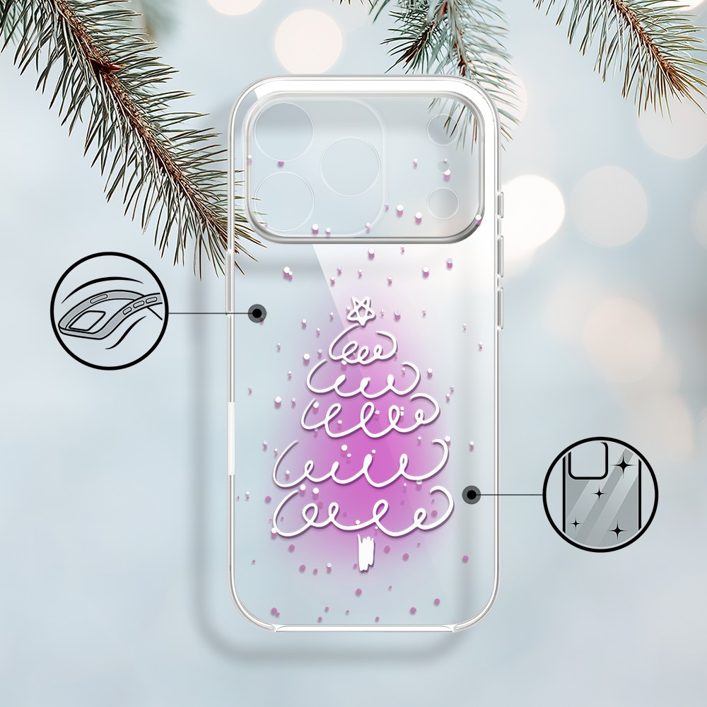 Etui do iPhone 17 Pro, malowana choinka na różowym świetle, przeźroczyste (5)