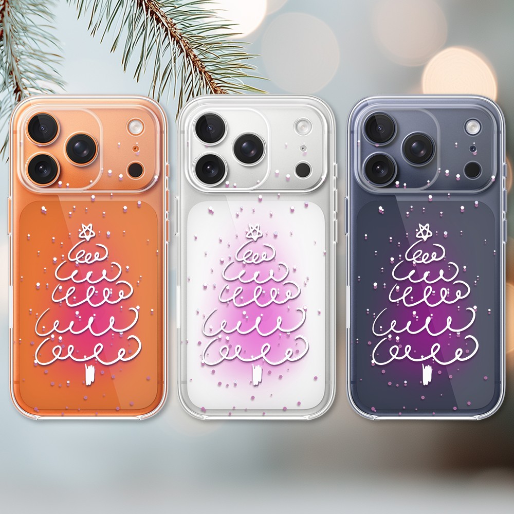 Etui do iPhone 17 Pro, malowana choinka na różowym świetle, przeźroczyste (6)