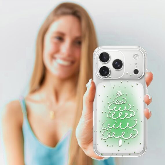 Etui do iPhone 17 Pro, malowana choinka na zielonym świetle, przeźroczyste (2)