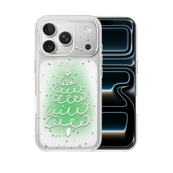 Etui do iPhone 17 Pro, malowana choinka na zielonym świetle, przeźroczyste