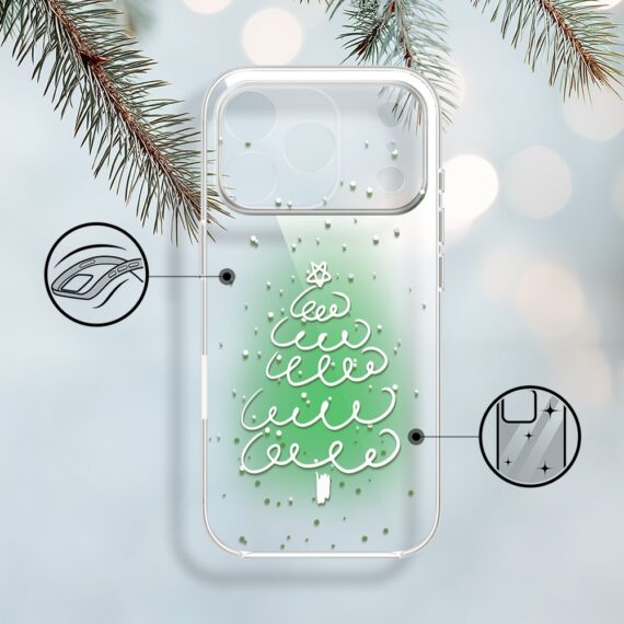 Etui do iPhone 17 Pro, malowana choinka na zielonym świetle, przeźroczyste (5)