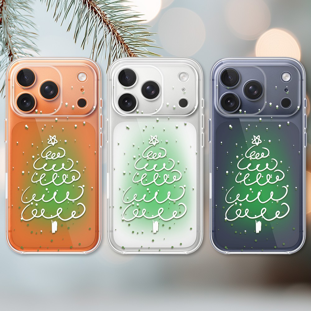 Etui do iPhone 17 Pro, malowana choinka na zielonym świetle, przeźroczyste (6)