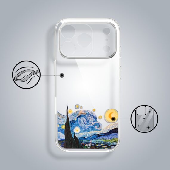 Etui do iPhone 17 Pro, obraz Van Gogh, przeźroczyste (5)