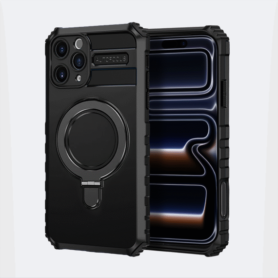 Etui do iPhone 17 Pro, pancerne, z osłoną aparatu i metalową podstawką MagSafe, czarne (8)