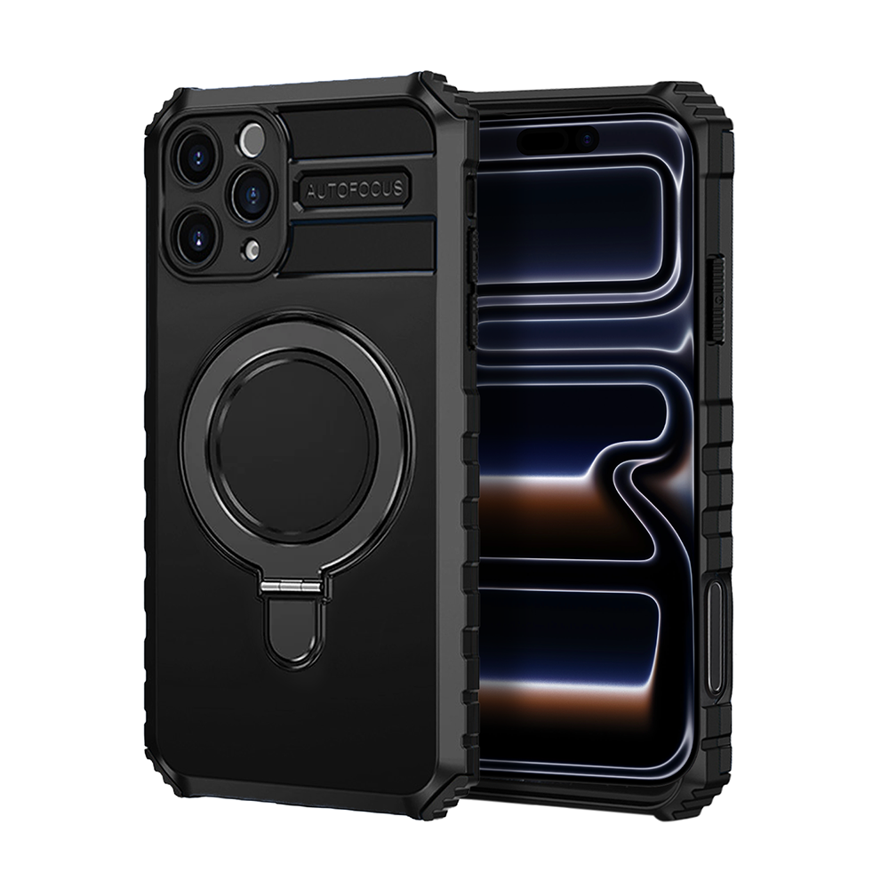 Etui do iPhone 17 Pro Max, pancerne, z osłoną aparatu i metalową podstawką MagSafe, czarne