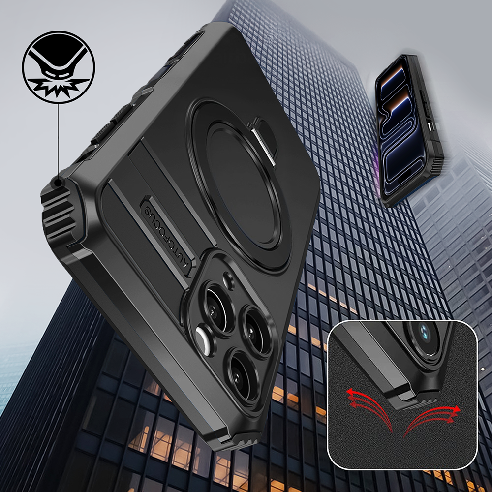 Etui do iPhone 17 Pro, pancerne, z osłoną aparatu i metalową podstawką MagSafe, czarne (9)