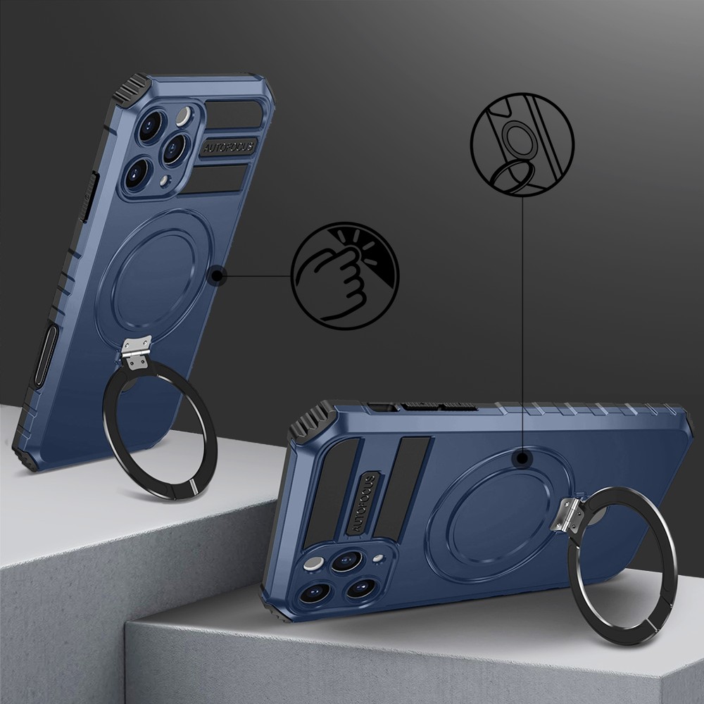 Etui do iPhone 17 Pro, pancerne, z osłoną aparatu i metalową podstawką MagSafe, granatowe (2)