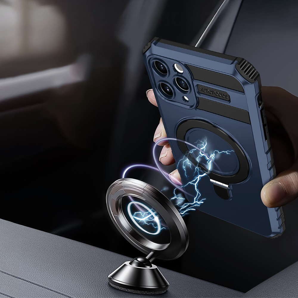 Etui do iPhone 17 Pro, pancerne, z osłoną aparatu i metalową podstawką MagSafe, granatowe (3)