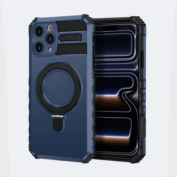 Etui do iPhone 17 Pro, pancerne, z osłoną aparatu i metalową podstawką MagSafe, granatowe (8)