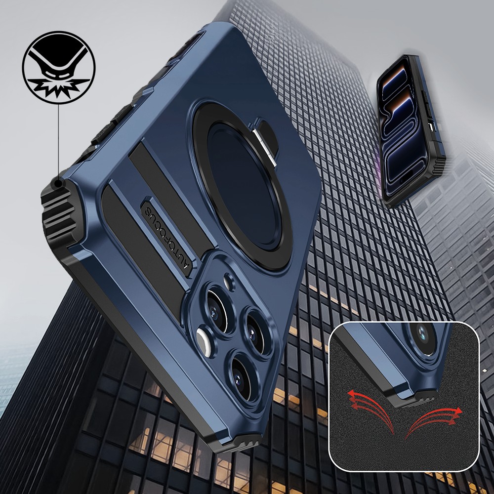 Etui do iPhone 17 Pro, pancerne, z osłoną aparatu i metalową podstawką MagSafe, granatowe (9)