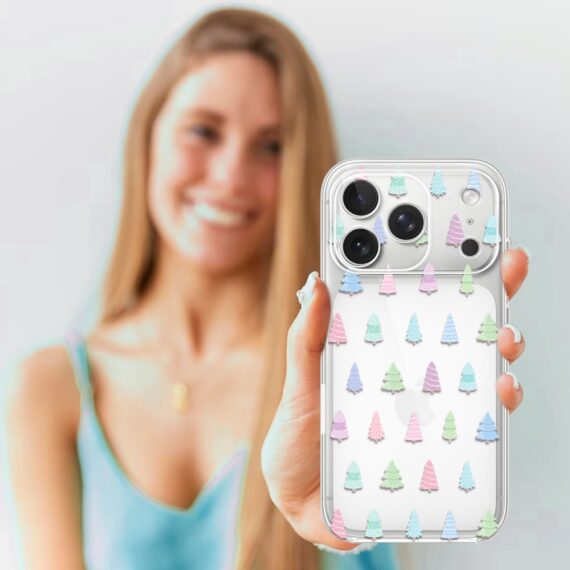 Etui do iPhone 17 Pro, pastelowe choinki, święta, przeźroczyste (2)