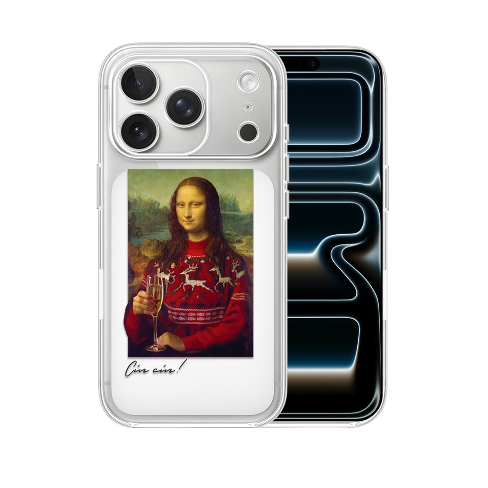 Etui do iPhone 17 Pro Max, świąteczna Mona Lisa z szampanem, przeźroczyste
