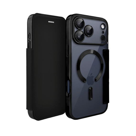 Etui do iPhone 17 Pro typu książka Book Magsafe Lens Protect, z klapką, czarne (1)
