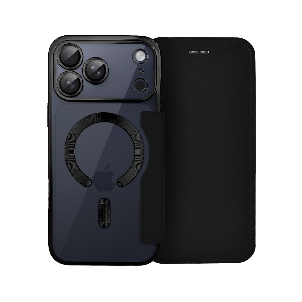 Etui do iPhone 17 Pro typu książka Book Magsafe Lens Protect, z klapką, czarne (8)