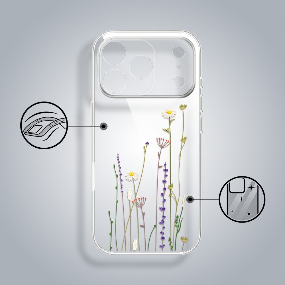Etui do iPhone 17 Pro, wiosenne kwiaty, przeźroczyste (5)