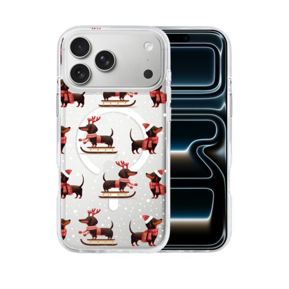 Etui-do-iPhone-17-Pro-z-MagSafe-Przytulne-swieta-Jamniki-na-saniach-przezroczyste-1
