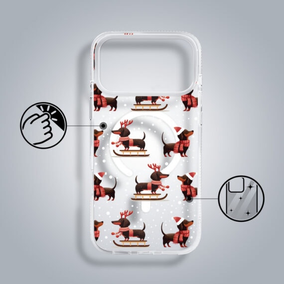 Etui-do-iPhone-17-Pro-z-MagSafe-Przytulne-swieta-Jamniki-na-saniach-przezroczyste-2