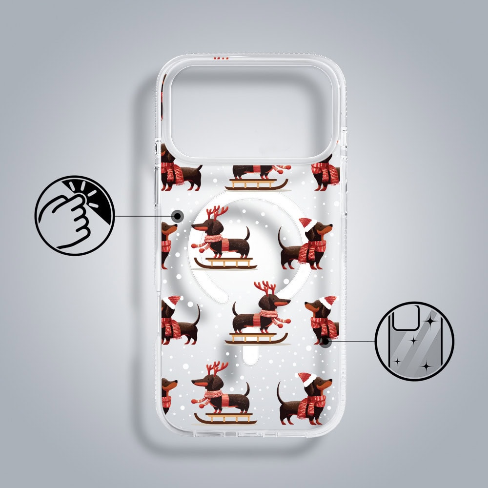 Etui-do-iPhone-17-Pro-z-MagSafe-Przytulne-swieta-Jamniki-na-saniach-przezroczyste-2