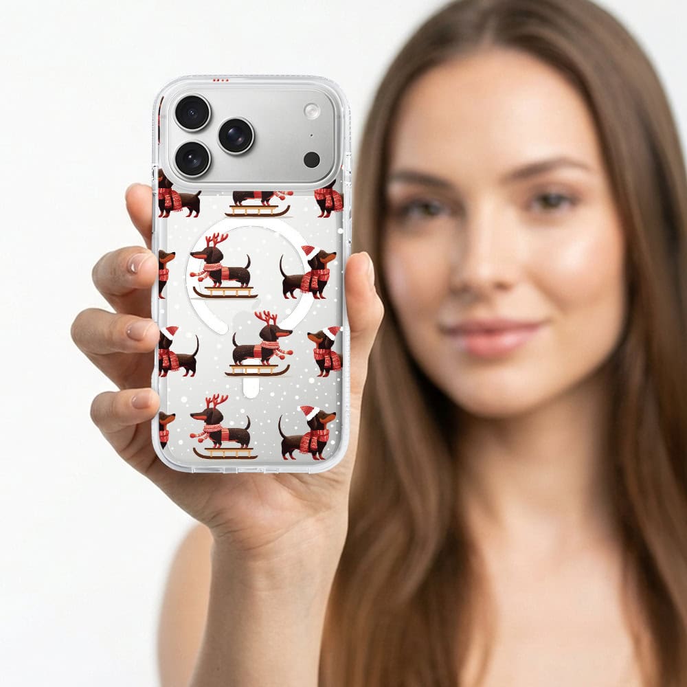 Etui-do-iPhone-17-Pro-z-MagSafe-Przytulne-swieta-Jamniki-na-saniach-przezroczyste-5