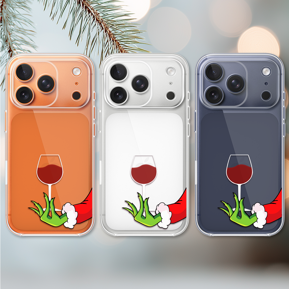 Etui do iPhone 17 Pro, zielony psotnik z lampką wina, przeźroczyste (1)