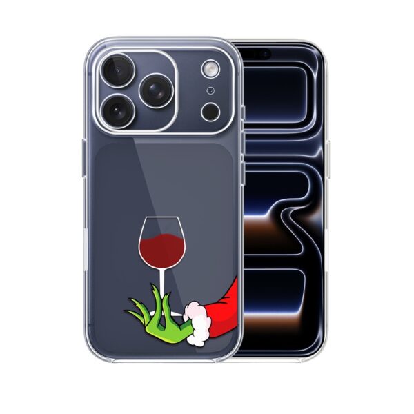 Etui do iPhone 17 Pro Max, zielony psotnik z lampką wina, przeźroczyste