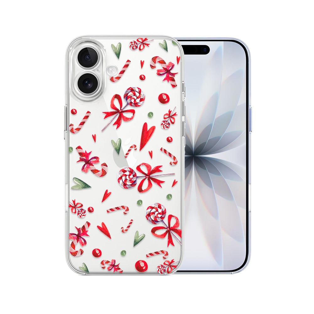 Etui do iPhone 17, cukierki świąteczne, przeźroczyste