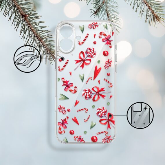 Etui do iPhone 17, cukierki świąteczne, przeźroczyste (2)