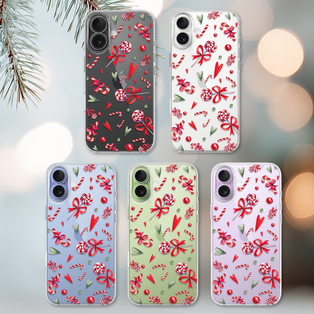 Etui do iPhone 17, cukierki świąteczne, przeźroczyste (3)