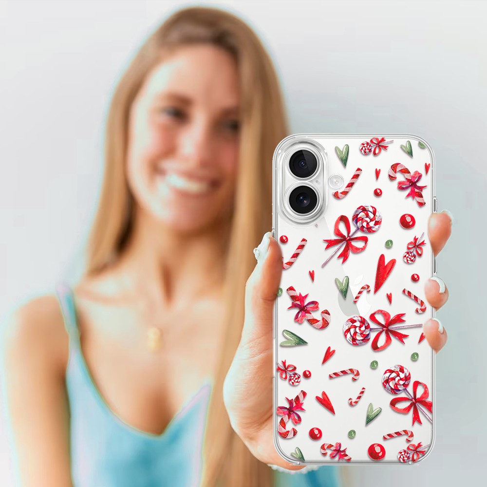 Etui do iPhone 17, cukierki świąteczne, przeźroczyste (5)
