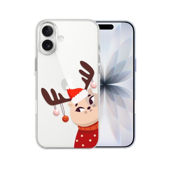 Etui do iPhone 17, kotek przebrany za reniferka, przeźroczyste (1)
